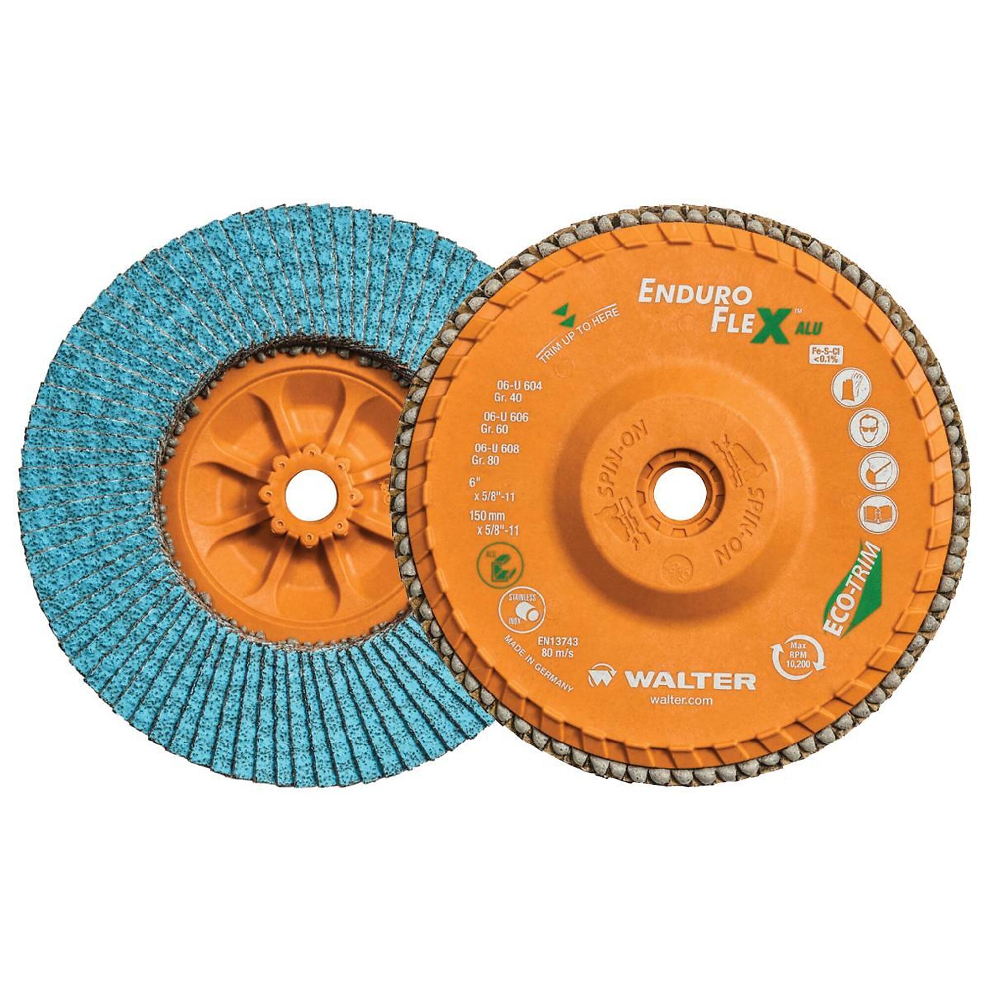 Walter Enduro-Flex Alu Flap Discs — 6in., GR60, Spin-On, Pack of 10, Model# 06U606
